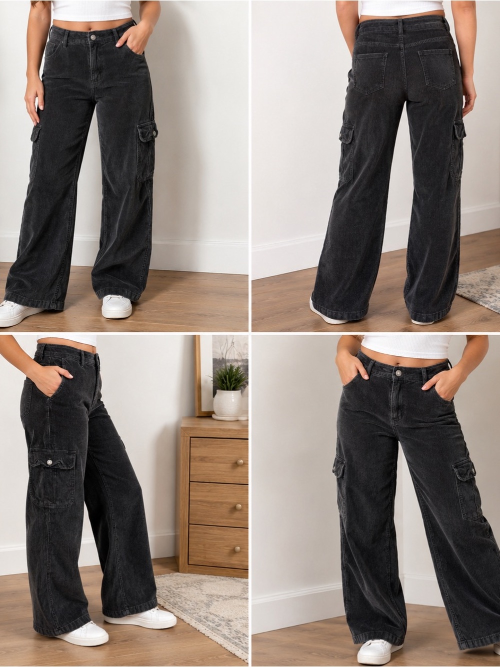 American Eagle Corduroy Cargo Pants Women’s Size 2 Regular Black Wide Leg